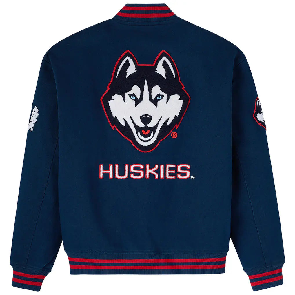OVO x UConn Huskies Time To Shine Full-Snap Varsity Jacket - Navy - USA Jackets