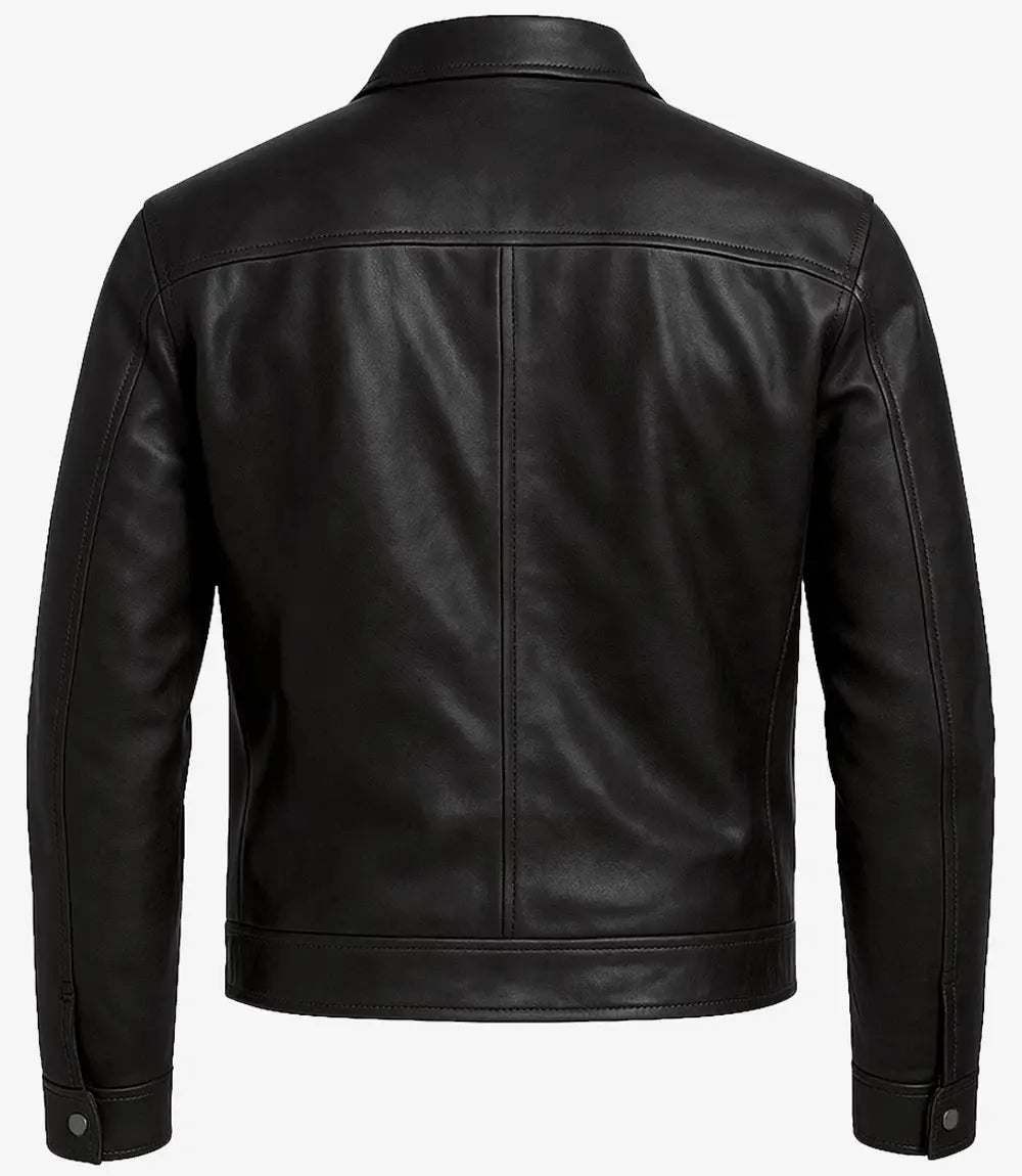 Owen Men's Black Real Leather Cafe Racer Jacket USA Jackets
