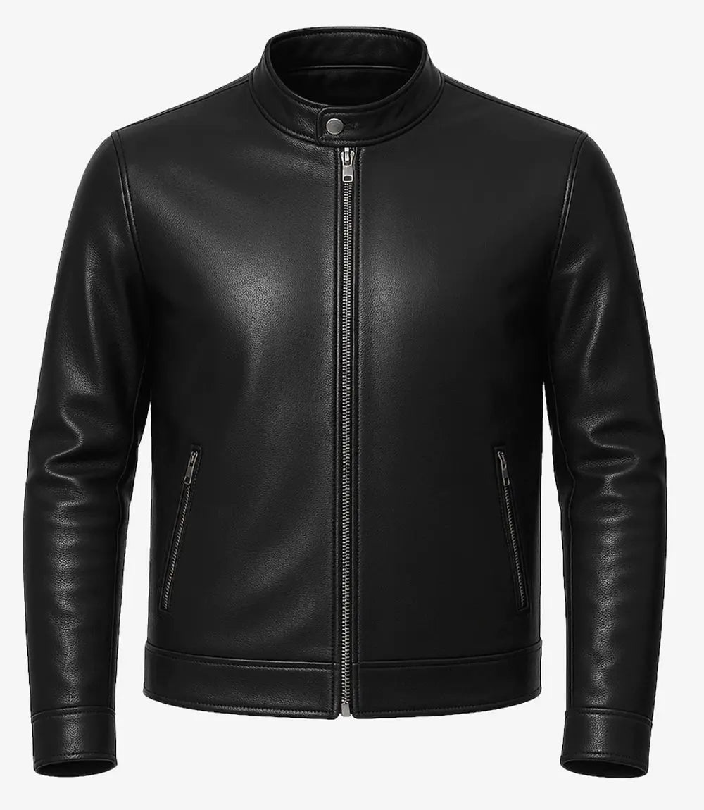 Owen Men's Black Real Leather Cafe Racer Jacket USA Jackets
