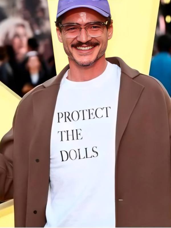 Pedro Pascal Protect The Dolls White Graphic T-Shirt USA Jackets