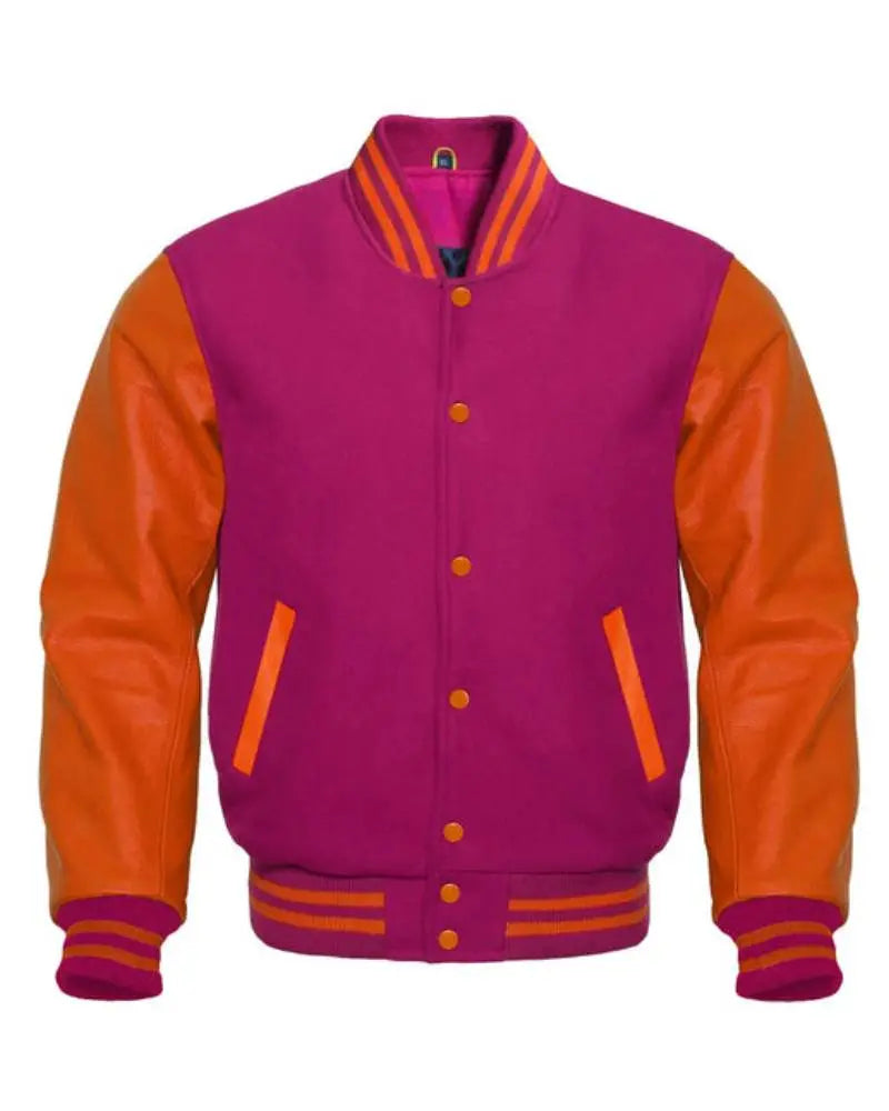 Pink And Orange Varsity Jacket USA Jackets