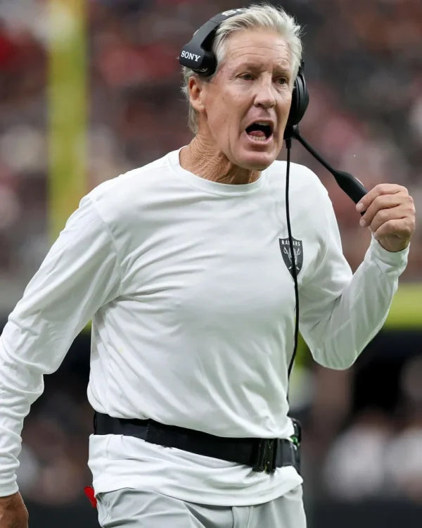 Pete Carroll NFL Preseason 2025 Raiders White Sweatshirt USA Jackets