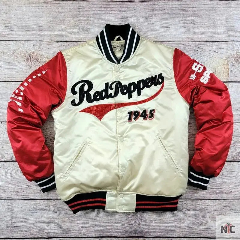 Red Peppers Paris Satin Varsity Jacket USA Jackets