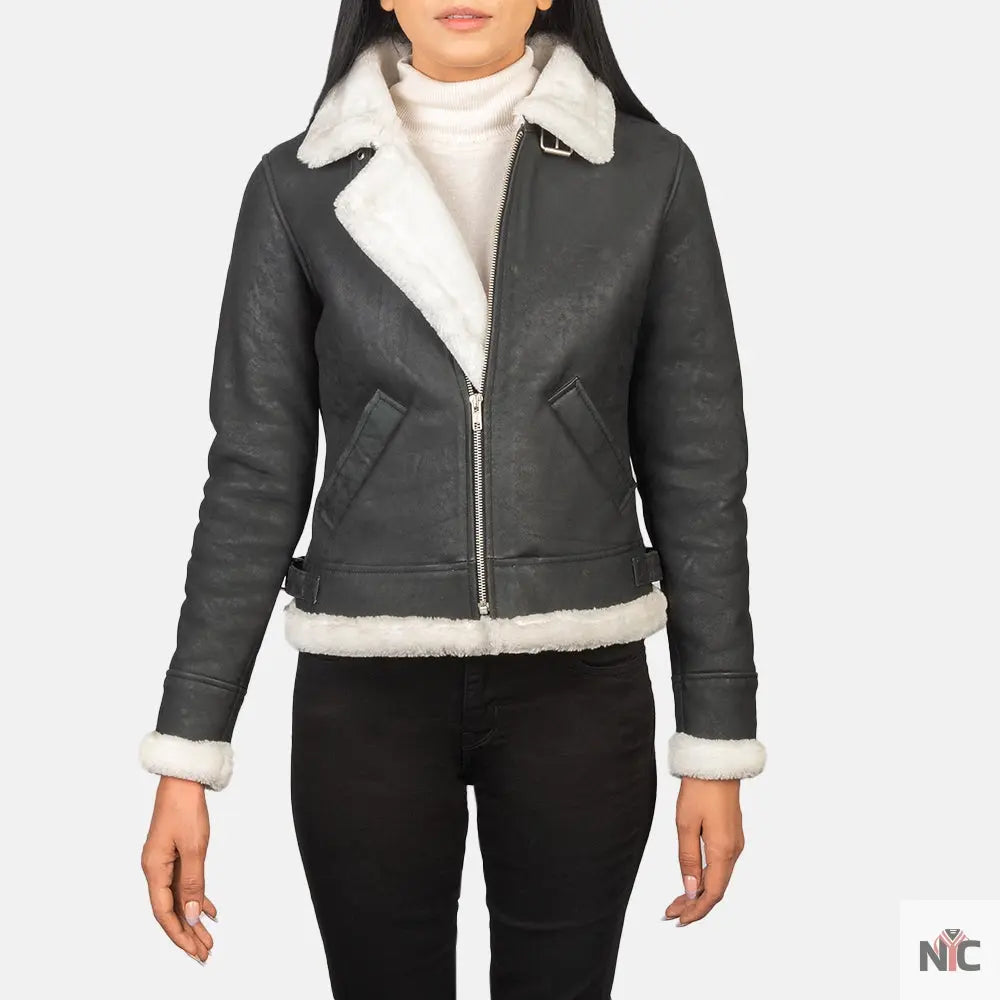 Sherilyn B-3 Black & White Leather Bomber Jacket USA Jackets