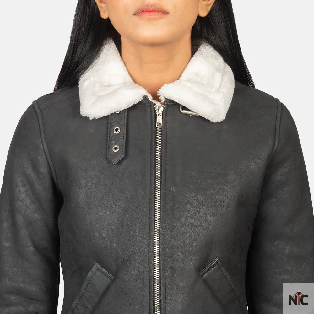 Sherilyn B-3 Black & White Leather Bomber Jacket USA Jackets