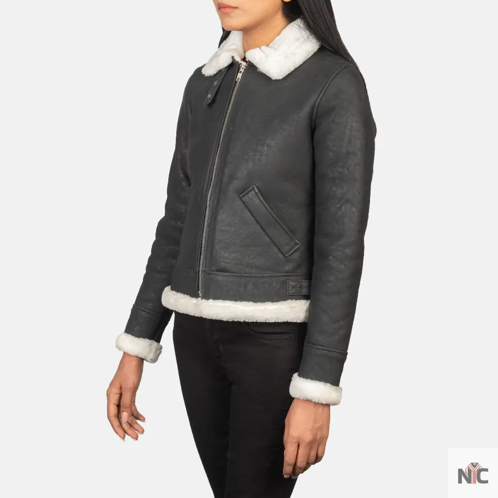 Sherilyn B-3 Black & White Leather Bomber Jacket USA Jackets