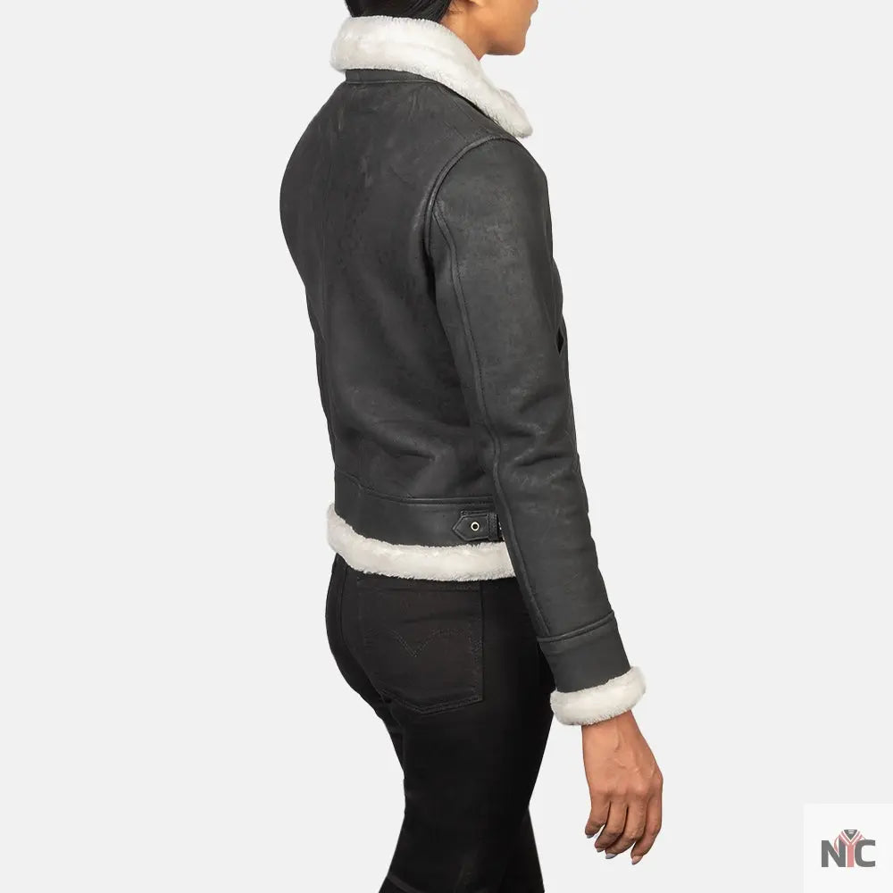 Sherilyn B-3 Black & White Leather Bomber Jacket USA Jackets
