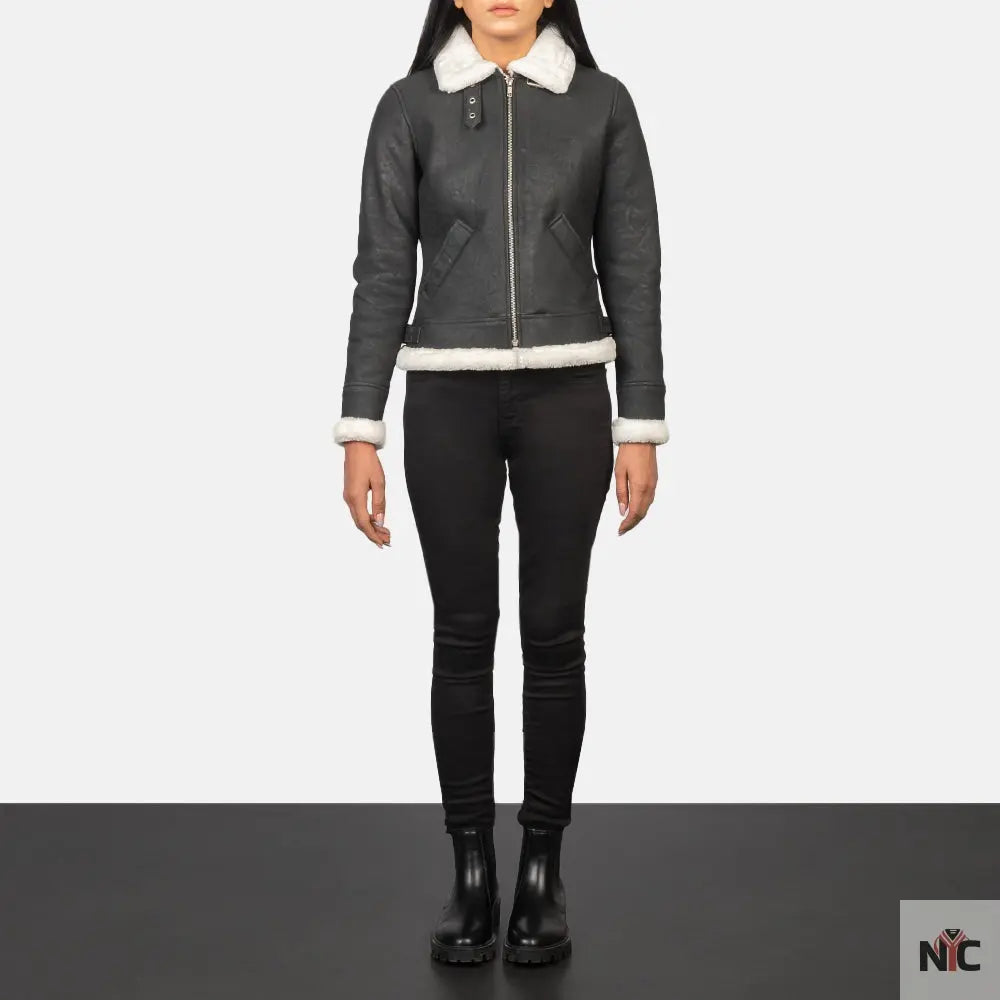 Sherilyn B-3 Black & White Leather Bomber Jacket USA Jackets