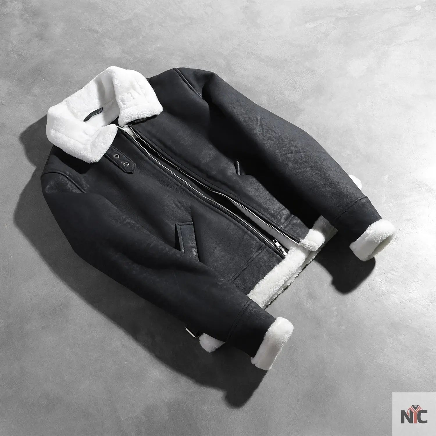 Sherilyn B-3 Black & White Leather Bomber Jacket USA Jackets