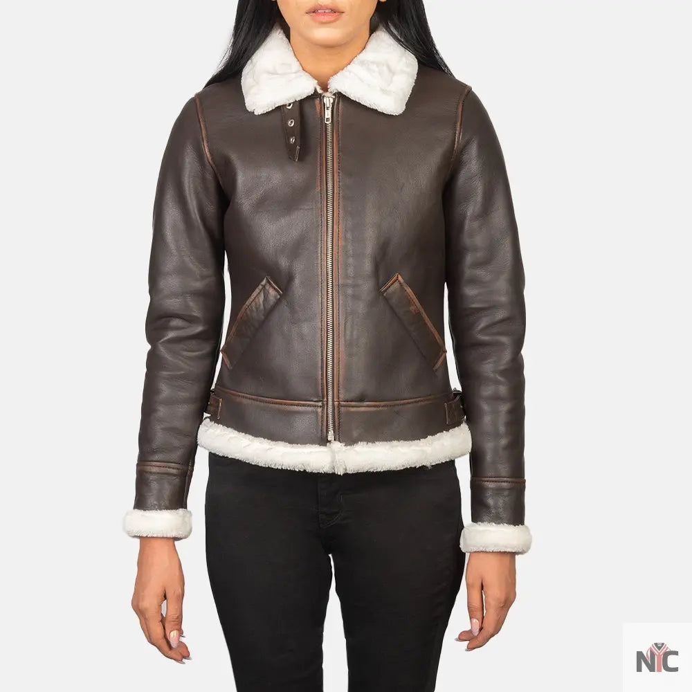 Sherilyn B-3 Brown Leather Bomber Jacket USA Jackets