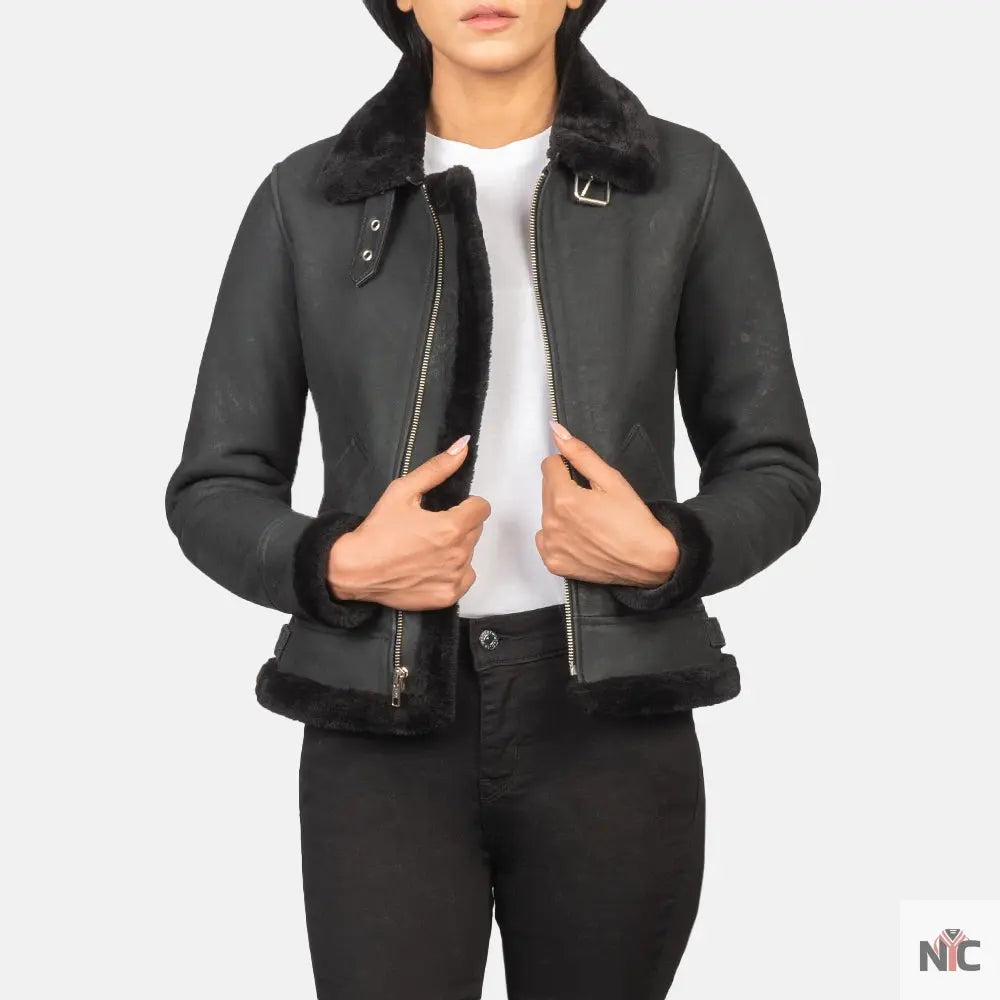 Sherilyn B-3 Distressed Black Leather Bomber Jacket USA Jackets