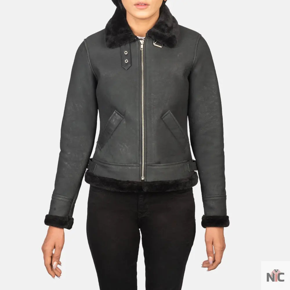 Sherilyn B-3 Distressed Black Leather Bomber Jacket USA Jackets