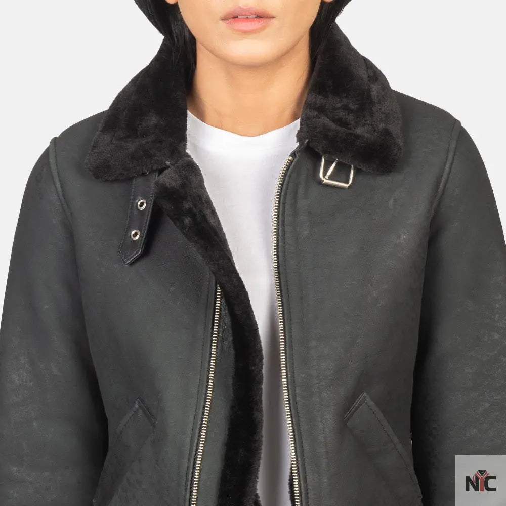 Sherilyn B-3 Distressed Black Leather Bomber Jacket USA Jackets