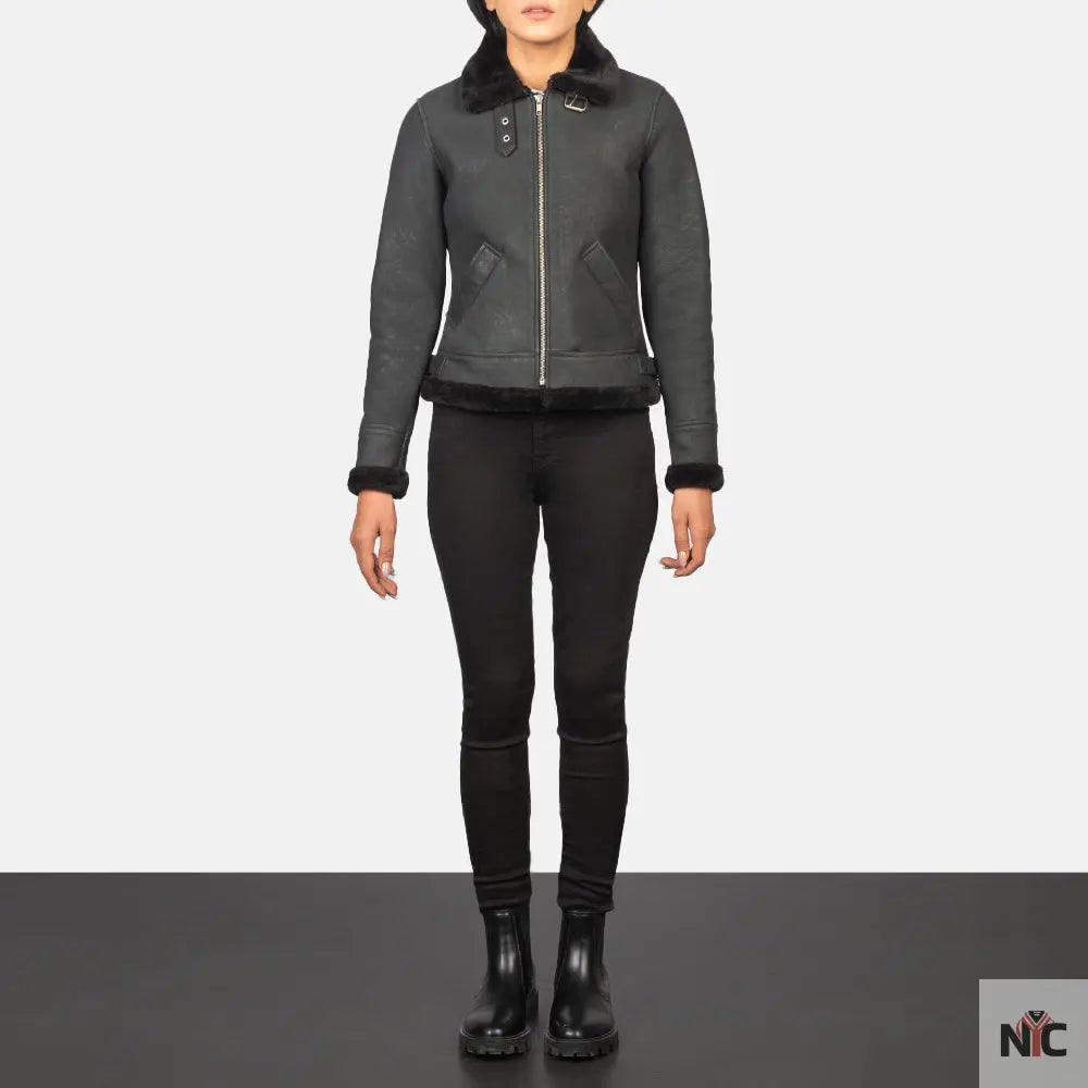 Sherilyn B-3 Distressed Black Leather Bomber Jacket USA Jackets