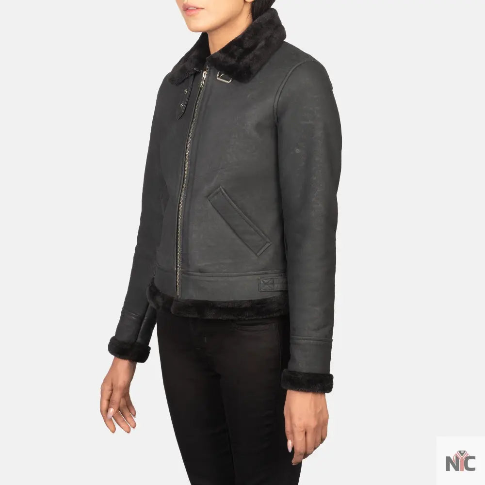 Sherilyn B-3 Distressed Black Leather Bomber Jacket USA Jackets
