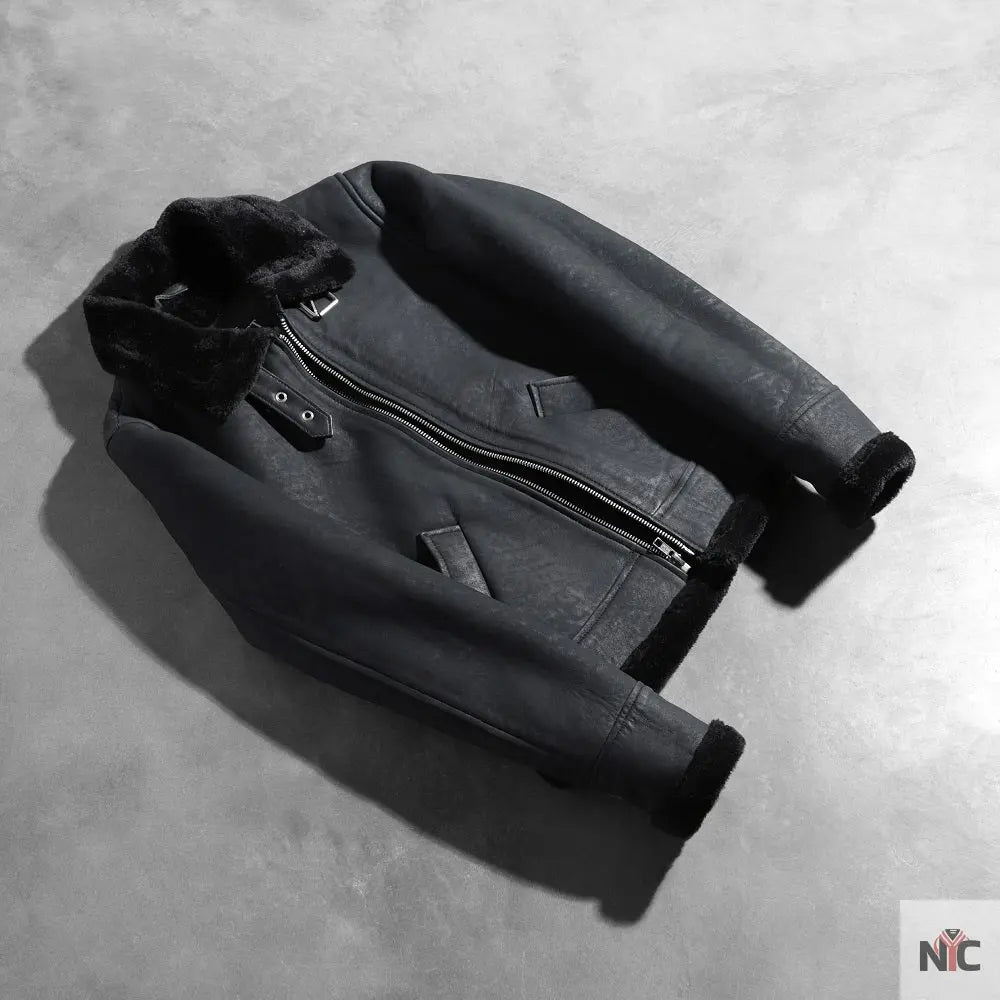 Sherilyn B-3 Distressed Black Leather Bomber Jacket USA Jackets