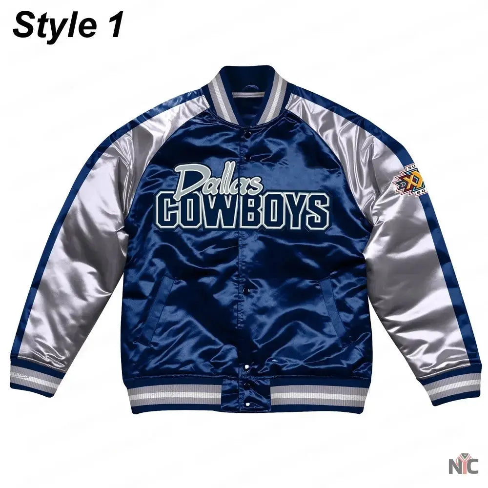 Silver Dallas Cowboys Varsity Satin Jacket USA Jackets
