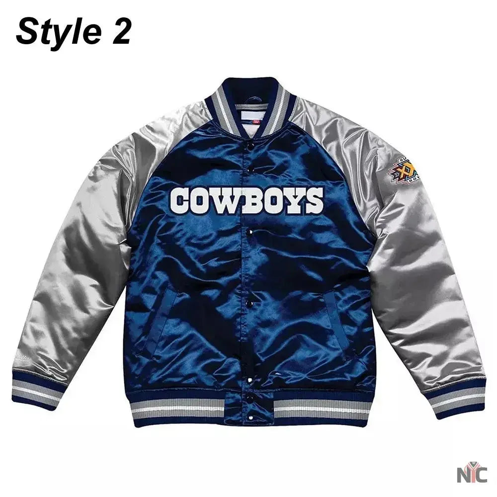 Silver Dallas Cowboys Varsity Satin Jacket USA Jackets