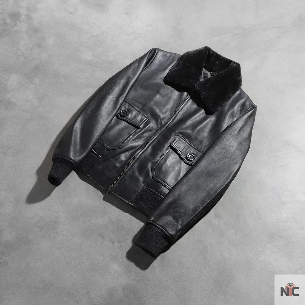 Stella G-1 Black Leather Bomber Jacket USA Jackets