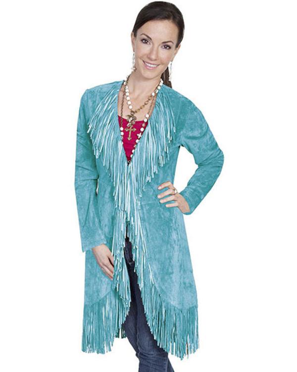The Voice S28 Reba McEntire Blue Suede Fringe Coat USA Jackets