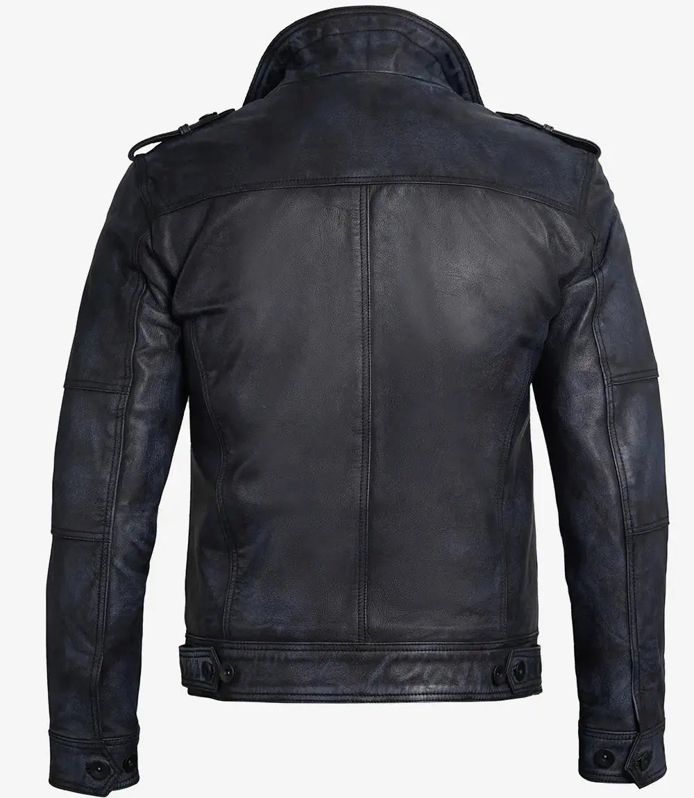 Tavares Men's Waxed Black Leather Biker Jacket USA Jackets
