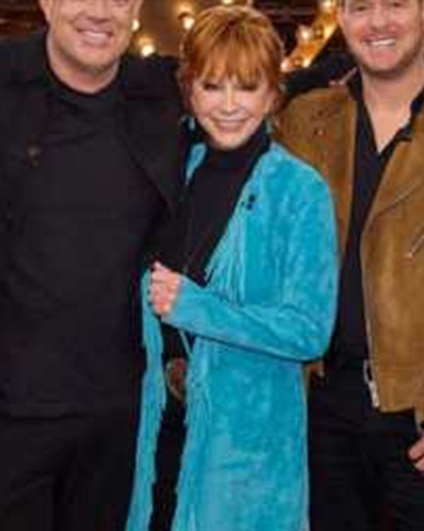 The Voice S28 Reba McEntire Blue Suede Fringe Coat USA Jackets