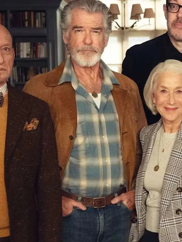 The Thursday Murder Club Pierce Brosnan Suede Leather Jacket USA Jackets