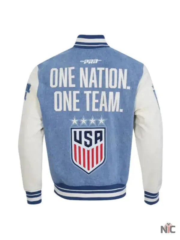 US Soccer 2025 Blue Denim Varsity Jacket USA Jackets