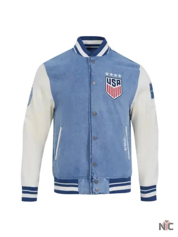 US Soccer 2025 Blue Denim Varsity Jacket USA Jackets