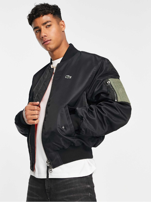Lacoste oversized bomber jacket in black USA Jackets