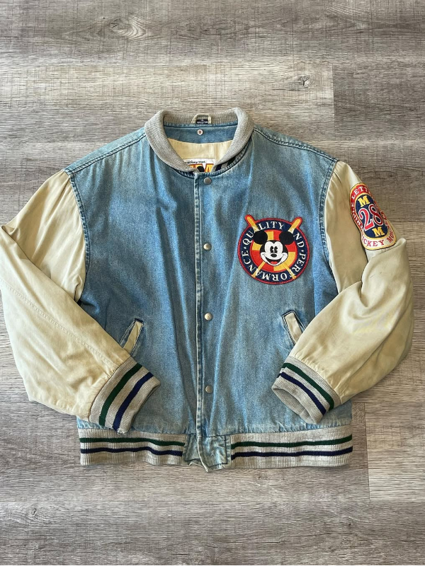 Vintage 1990s Mickey Mouse Triple Letterman Denim Varsity Jacket USA Jackets