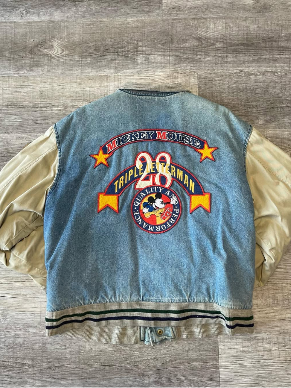 Vintage 1990s Mickey Mouse Triple Letterman Denim Varsity Jacket USA Jackets