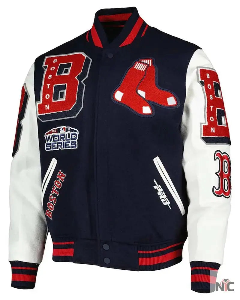 Varsity Boston Red Sox Mash Up Navy Blue and White Jacket USA Jackets