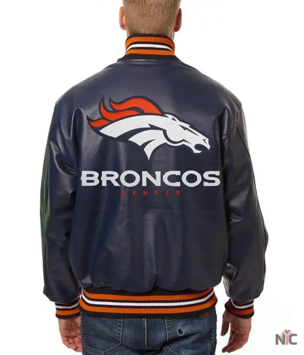 Varsity Denver Broncos Navy Blue Leather Jacket USA Jackets