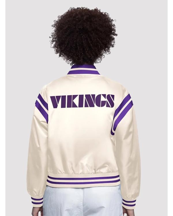 Women’s Minnesota Vikings Full-Snap Cream Satin Jacket USA Jackets